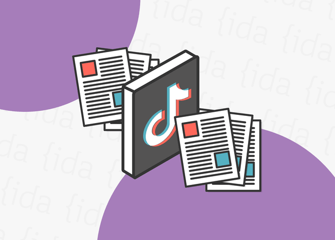 Logo de TikTok con papeles a sus costados.