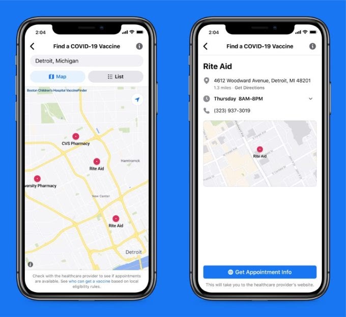Mapa con puntos para la vacunación en contra de la COVID-19.