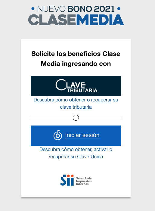 Login para solicitar el bono clase media.
