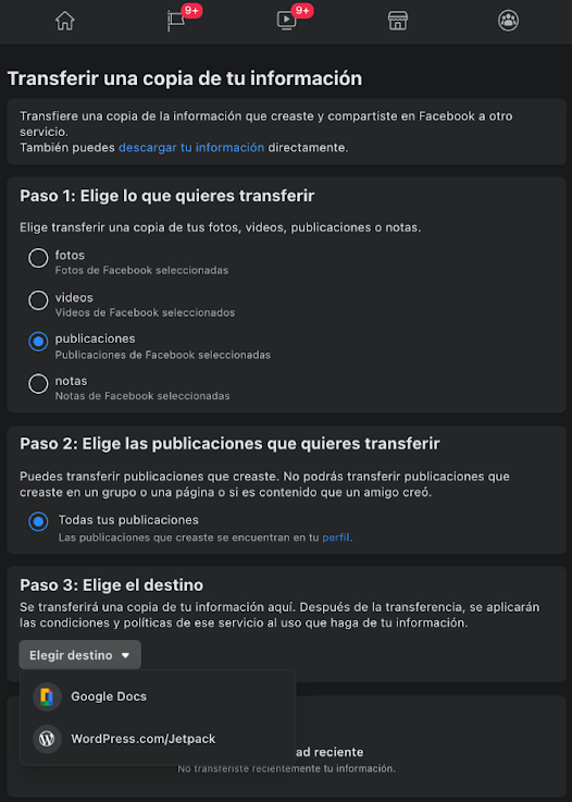 Funcionamiento para la exportación de publicaciones.
