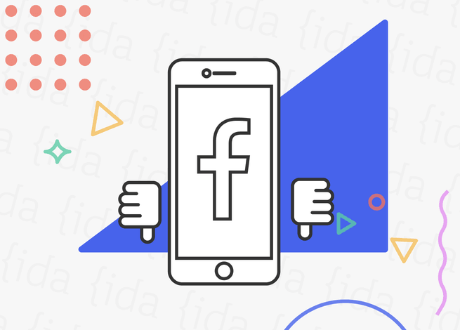 Aplicación de Faceboook con pulgares que apuntan hacia abajo.