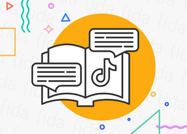 Libro que hace referencia a contar a una historia y que tiene el logo de TikTok en una de sus páginas.
