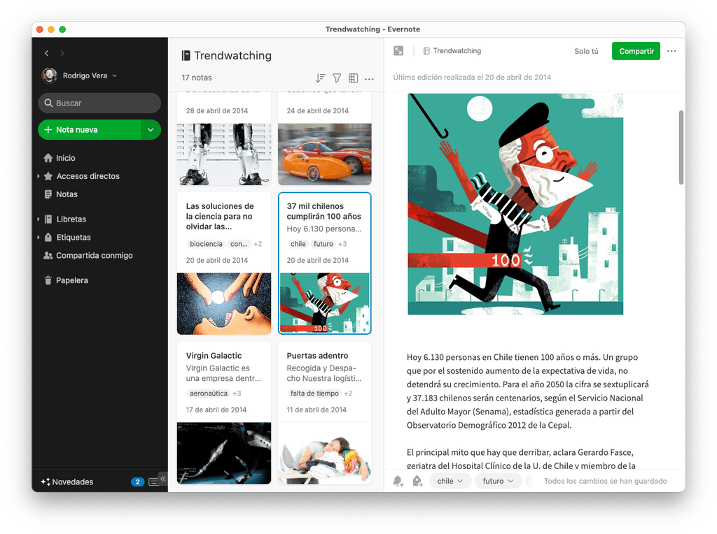 Plataforma de Evernote para realizar procesos de Trendwatching