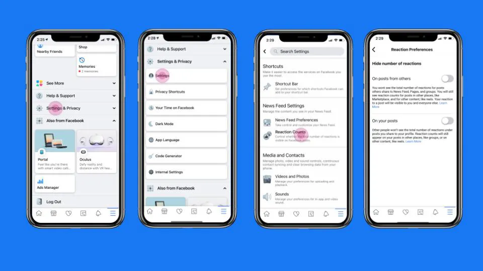 cómo ocultar el conteo de likes en Facebook