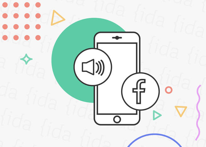 Smartphone con el logo de facebook y un parlante que hace referencia a Live Audio Rooms.