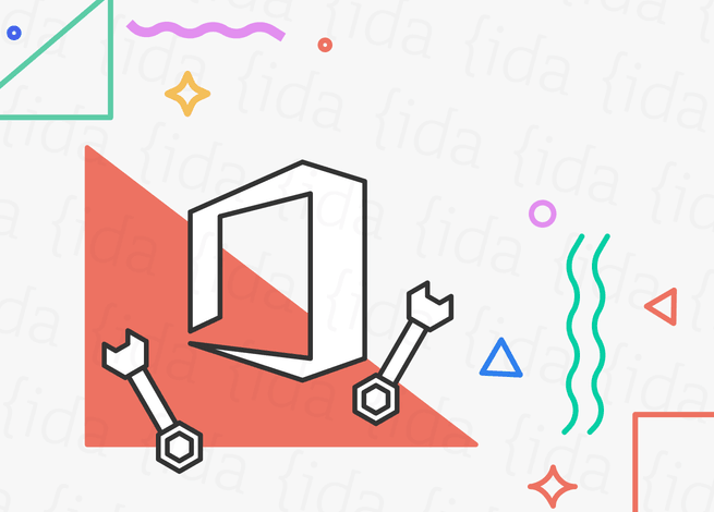 Logo de Microsoft Office con dos herramientas a su lado.