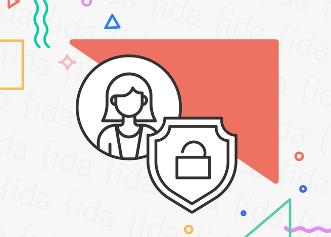 Icono de mujer con un candado a su lado.