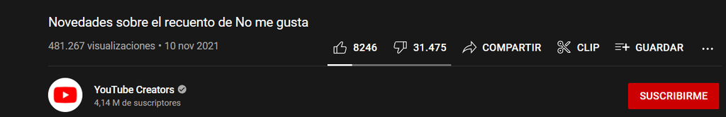 Video subido por YouTube donde se anuncia el fin de los "No me gusta".