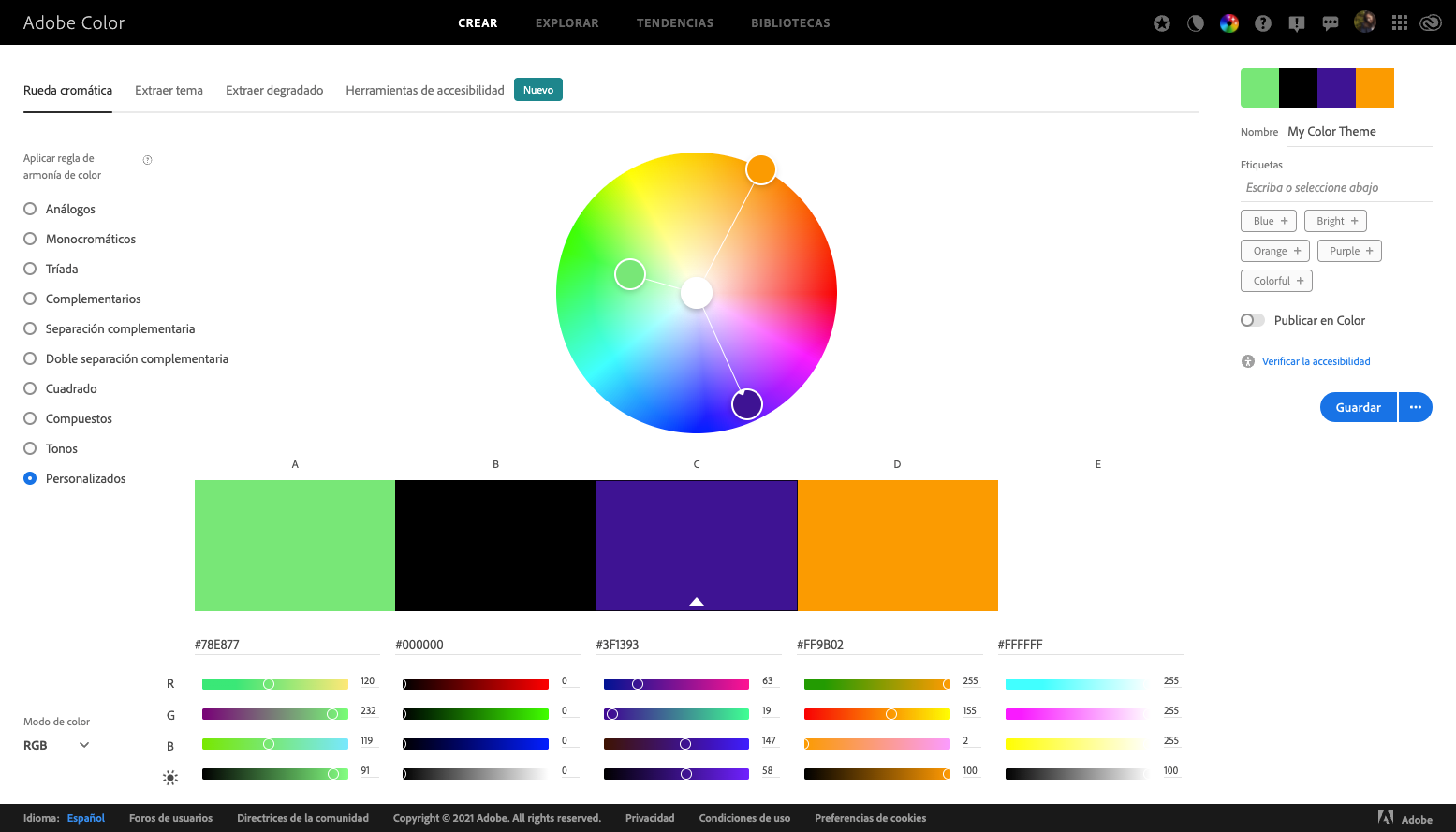 Creación de paleta en Adobe Color