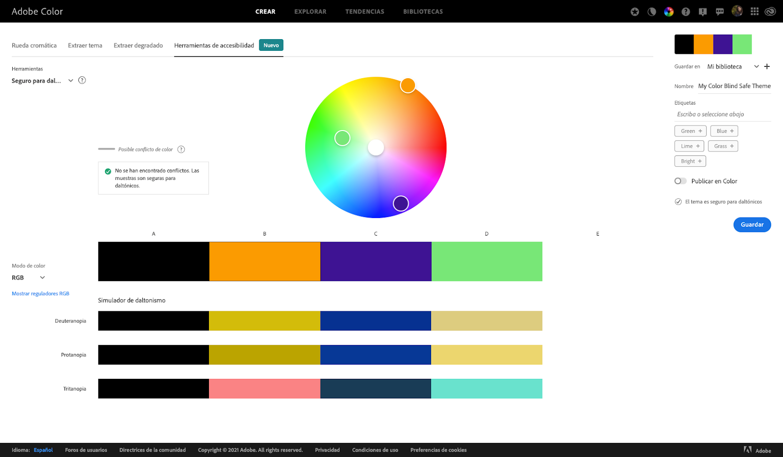 Herramienta Accesibilidad en Adobe Color