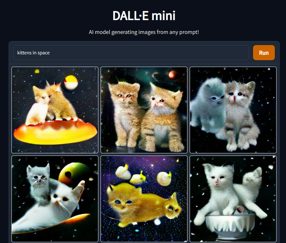 imagen creada por DALL-E mini que muestra gatos en el espacio.