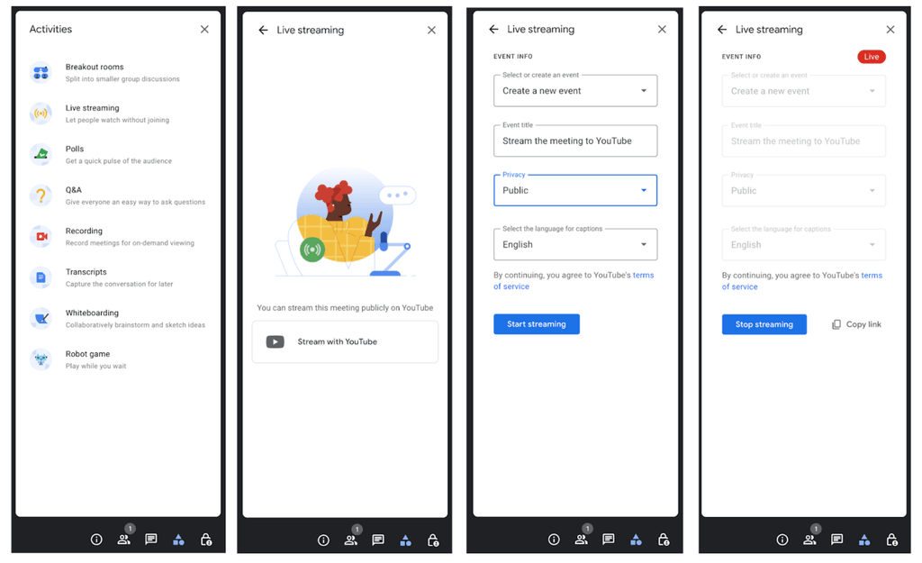 Transmisión en vivo de Google Meet.