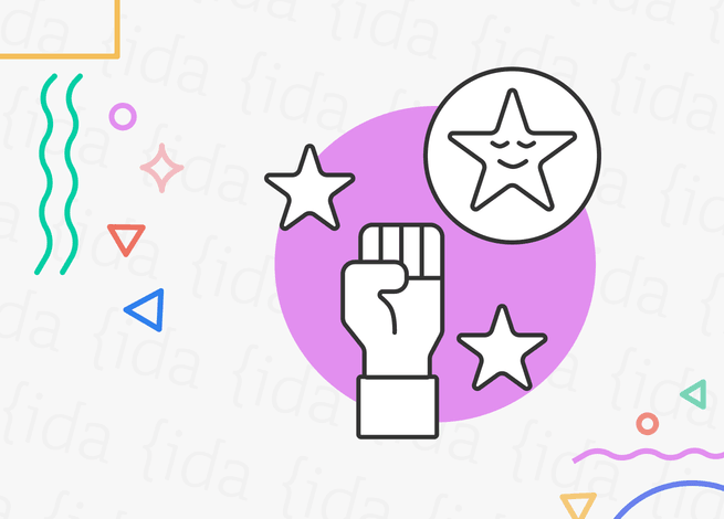 Puño levantado junto a una estrella que se refleja en la idea de liderar a un equipo.