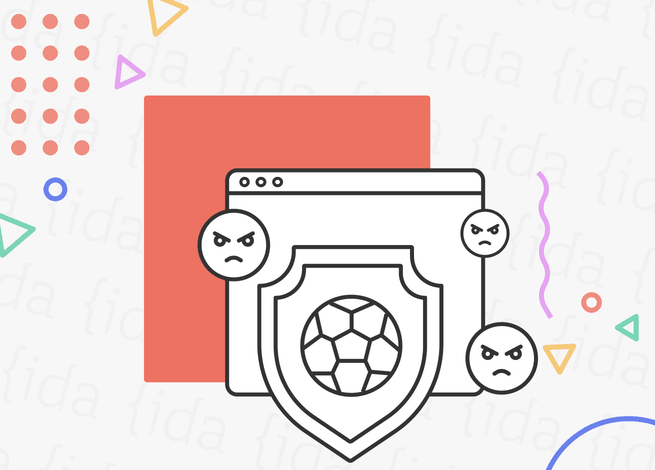 Pantalla de computador con caras enojadas y un balón de fútbol con un escudo.