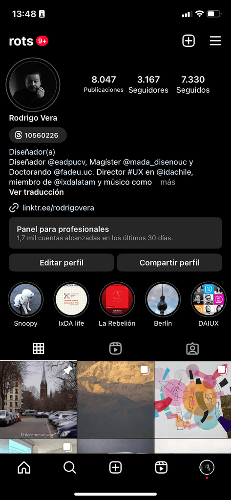 Interfaz de IG y su vinculación con Threads.