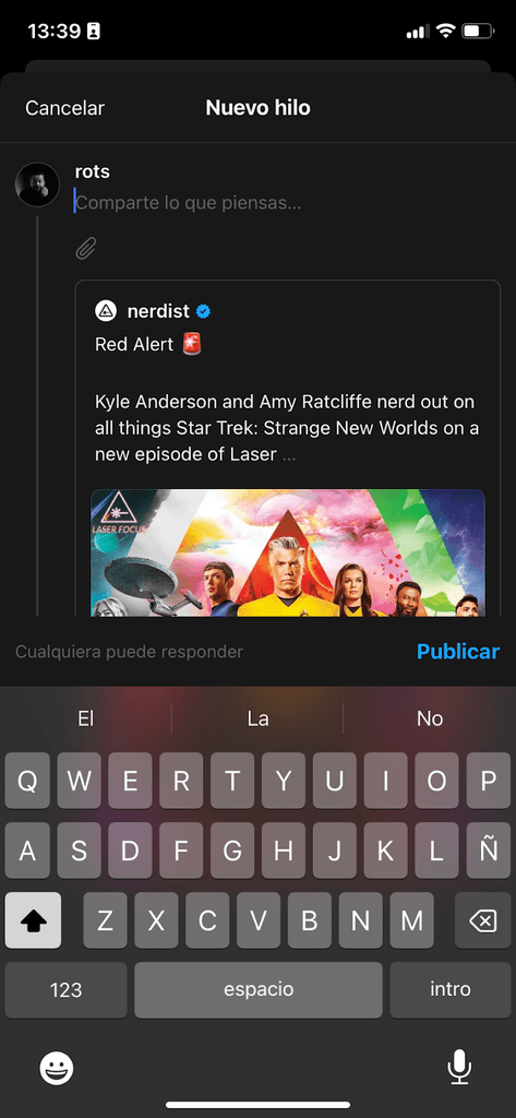 Creación de publicaciones en Threads.